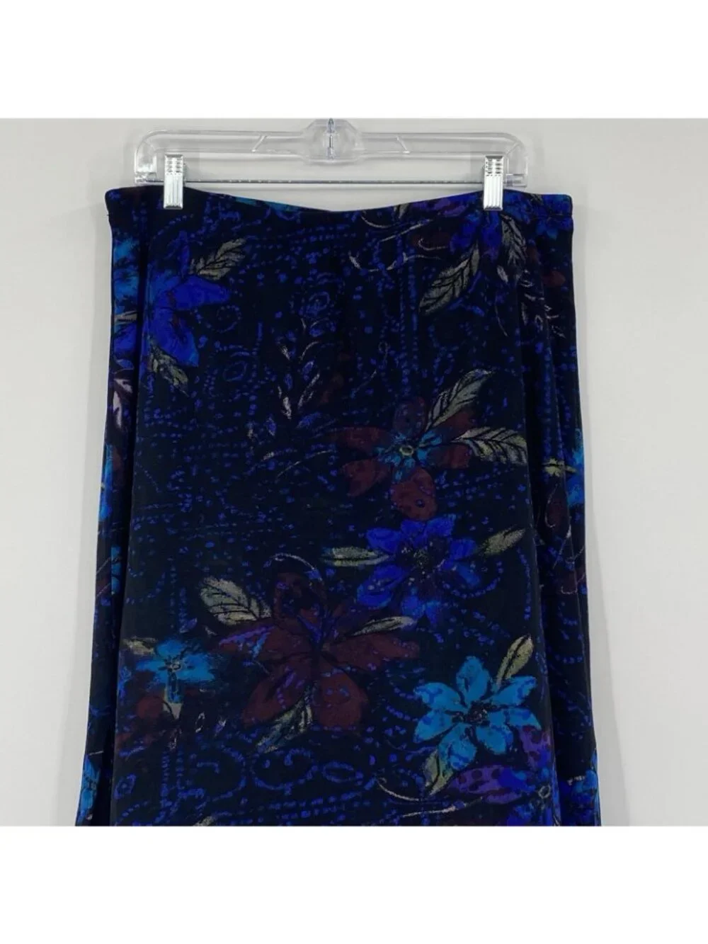 Chicos Layered Mesh Floral Print Midi Skirt Blue Black Womens Size 3 XL Vintage